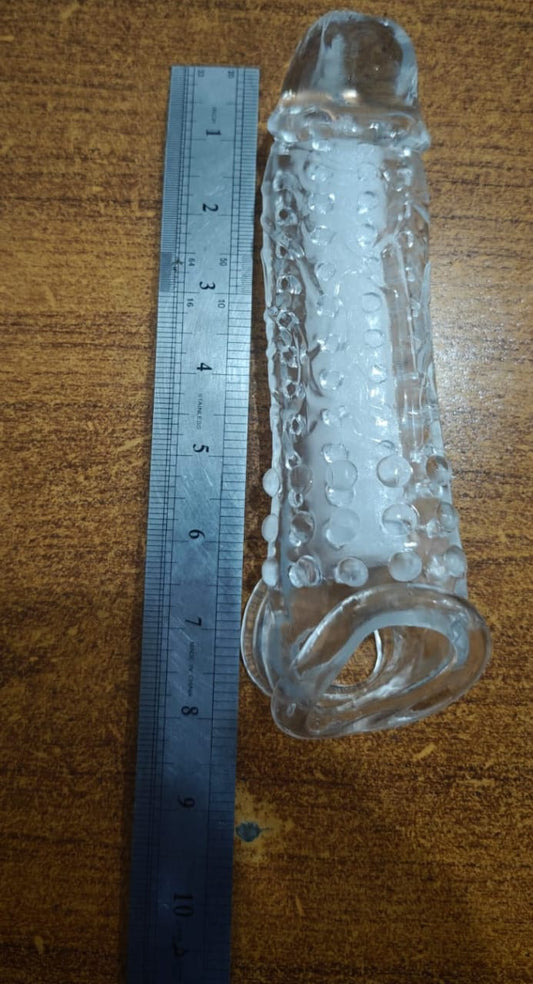 8 inch Transparent Dotted Dragon Silicone Reusable Condom for Men