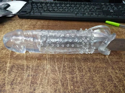 8 inch Transparent Dotted Dragon Silicone Reusable Condom for Men